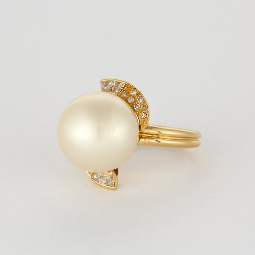 Bague 53 Bague en or jaune, perle de culture et diamants 58 Facettes DV0978-7-53-2