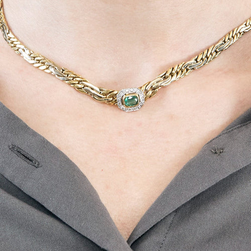 Collier Collier gourmette en or , émeraude et diamants 58 Facettes DV0463-16