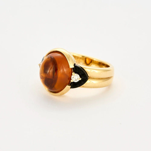 Bague 51 Bague en or jaune onyx, diamants et citrine 58 Facettes DV0463-15-51-2