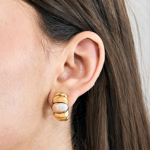 Boucles d'oreilles Boucles d'oreilles en or jaune et gris godronnés 58 Facettes DV0463-14