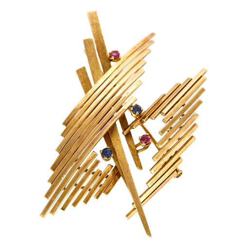 Broche Broche Gerbe en or jaune, rubis et saphir 58 Facettes DV0984-2