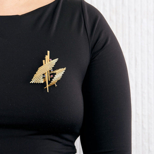 Broche Broche Gerbe en or jaune, rubis et saphir 58 Facettes DV0984-2