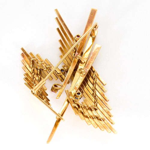 Broche Broche Gerbe en or jaune, rubis et saphir 58 Facettes DV0984-2