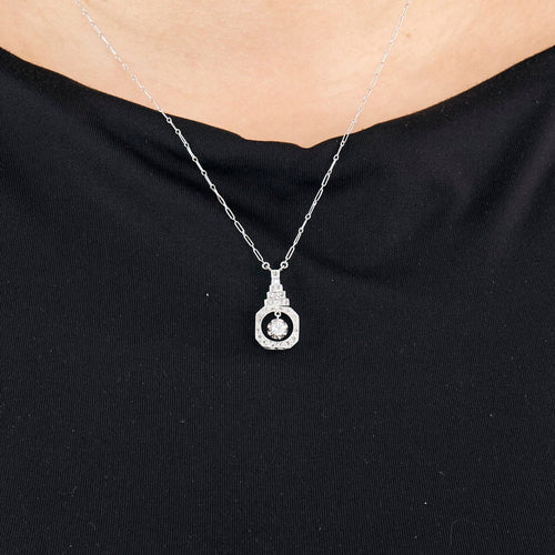 Collier Collier de style art déco en or gris et diamants 58 Facettes DV0665-5