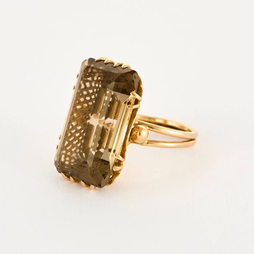 Bague 56 Bague cocktail en or jaune et quartz fumé 58 Facettes DV0989-1