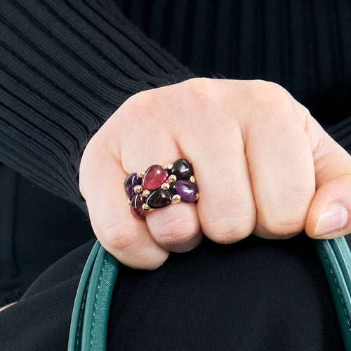 Bague 48 POMELLATO - Sassi - Large bague or jaune, améthyste, tourmalises et grenats. 58 Facettes DV0947-2-48-2