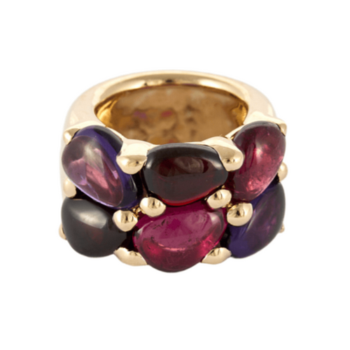 Bague 48 POMELLATO - Sassi - Large bague or jaune, améthyste, tourmalises et grenats. 58 Facettes DV0947-2-48-2