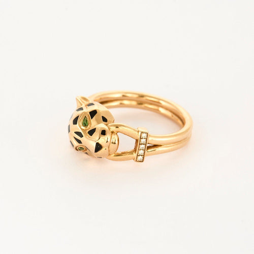 Bague 59 CARTIER - Panthère - Bague en or rose, laque noire et tsavorite 58 Facettes DV0998-1