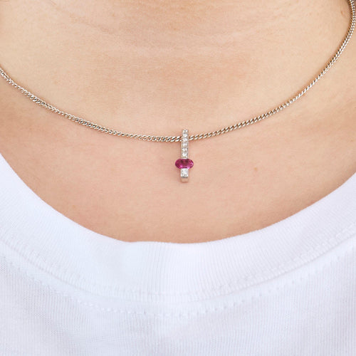 Pendentif Pendentif en or gris diamants et saphir rose 58 Facettes DV9390-4