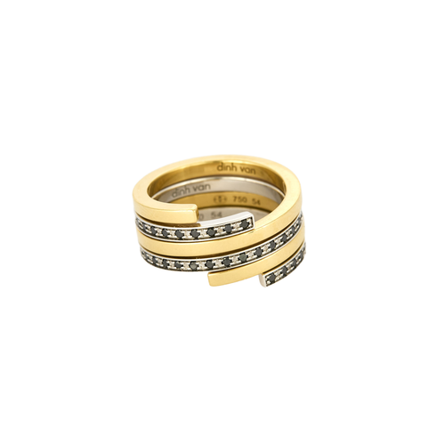 DINH VAN - Duo Spirale - Bague or jaune, or gris et diamants noirs