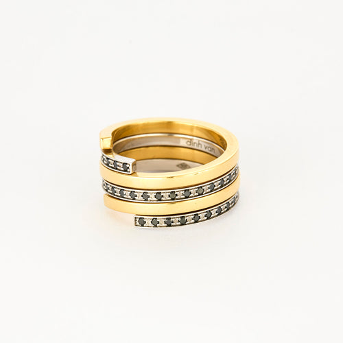 DINH VAN - Duo Spirale - Bague or jaune, or gris et diamants noirs