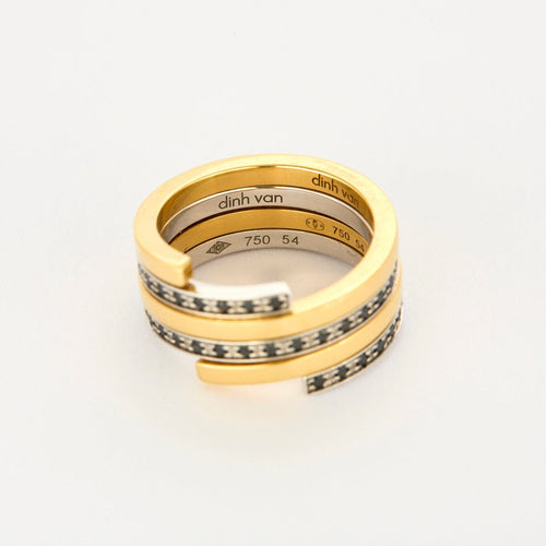 Bague 54 DINH VAN - Duo Spirale - Bague or jaune, or gris et diamants noirs 58 Facettes DV14060-1
