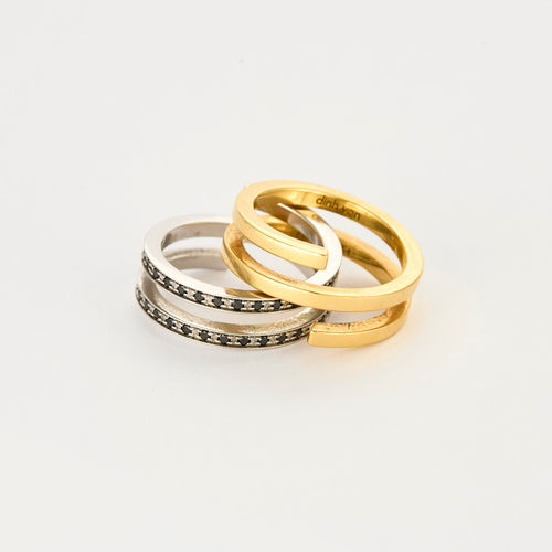 DINH VAN - Duo Spirale - Bague or jaune, or gris et diamants noirs