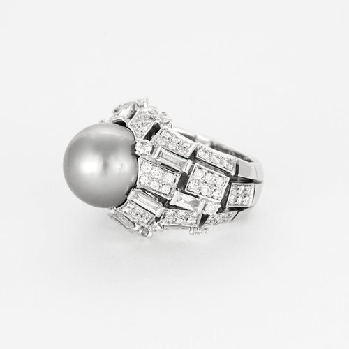 Bague 49 MIKIMOTO - Bague cocktail en or gris, perle de culture de Tahiti , diamants 58 Facettes DV14290-1