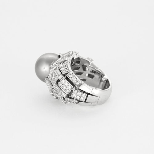 Bague 49 MIKIMOTO - Bague cocktail en or gris, perle de culture de Tahiti , diamants 58 Facettes DV14290-1
