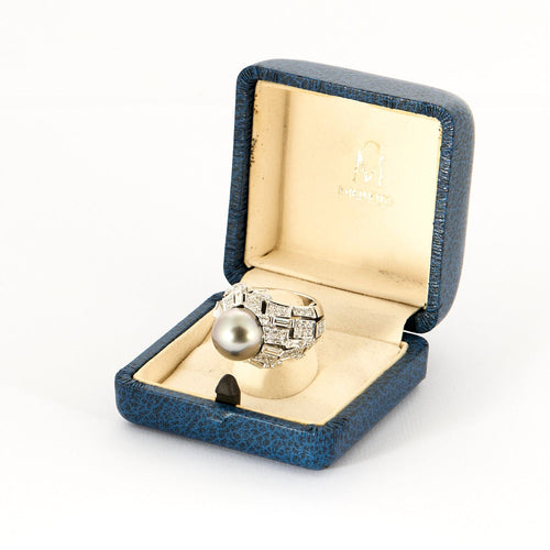 Bague 49 MIKIMOTO - Bague cocktail en or gris, perle de culture de Tahiti , diamants 58 Facettes DV14290-1