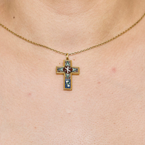 Pendentif Rare Pendentif croix or jaune, micro-mosaïque 58 Facettes DV14293-4