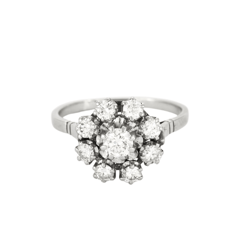 Bague 54.5 Bague marguerite en or blanc, platine et diamants 58 Facettes DV14304-1-545-2