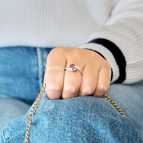 Bague 56 Bague en or jaune, rubis et diamants 58 Facettes DV5719-1