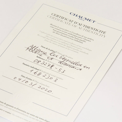 Bague 53 CHAUMET - Alliance Les Éternelles  en platine et diamants 58 Facettes DV13963-2