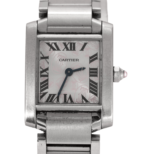 CARTIER - Montre tank en acier.