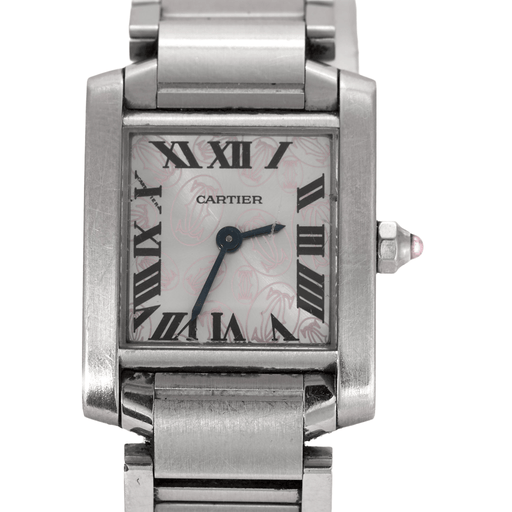 CARTIER - Montre tank en acier.