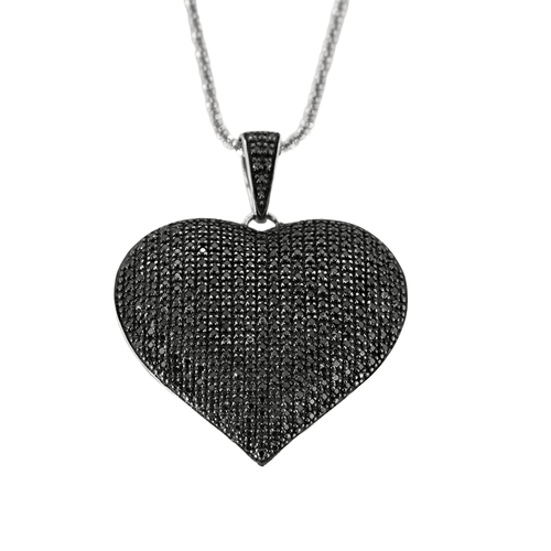 Collier Collier et pendentif Coeur en or gris et diamants noirs 58 Facettes DV6568-1