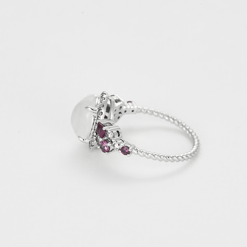 Bague 51 Bague en or blanc, pierre de lune, diamants et rubis 58 Facettes DV10549-6