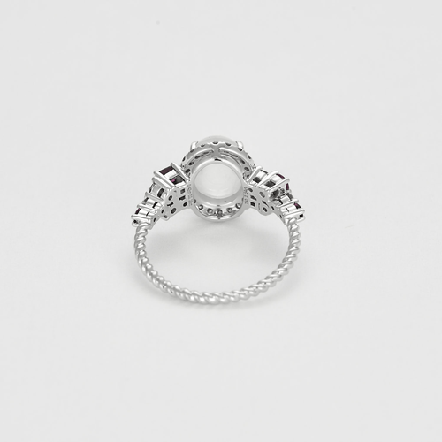 Bague 51 Bague en or blanc, pierre de lune, diamants et rubis 58 Facettes DV10549-6