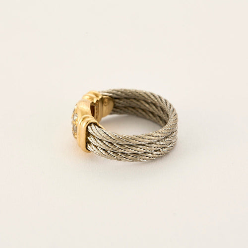 Bague 49 FRED -Force 10 - Bague en or jaune, diamants et câble d'acier 58 Facettes DV12825-1