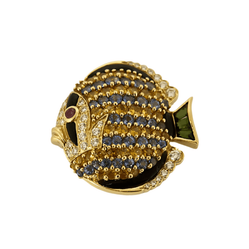 Broche Jean Vitau - Ravissante Broche Poisson en or jaune, saphirs de couleurs et tourmaline 58 Facettes DV16301-6