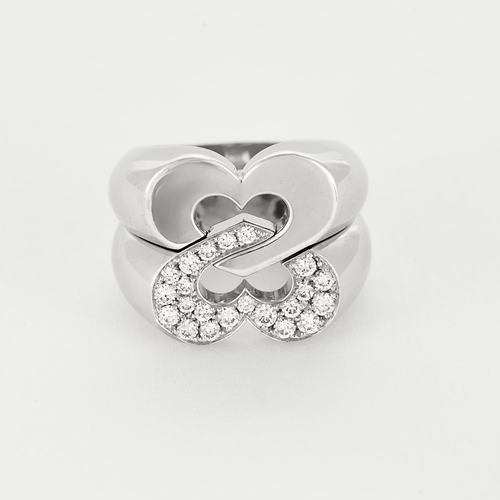 Bague 55 POIRAY - Sceau de coeurs - Bague en or blanc et diamants 58 Facettes DV15694-1