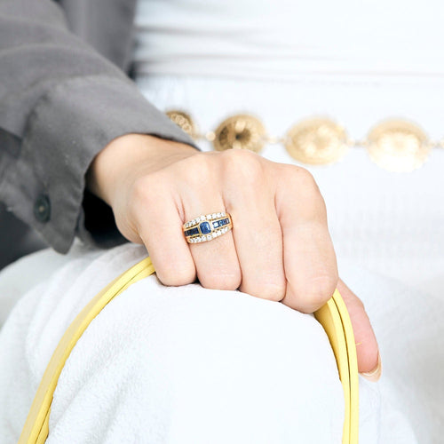 Bague 49.5 Bague bandeau en or jaune, diamants et saphirs 58 Facettes DV16301-2-495-2