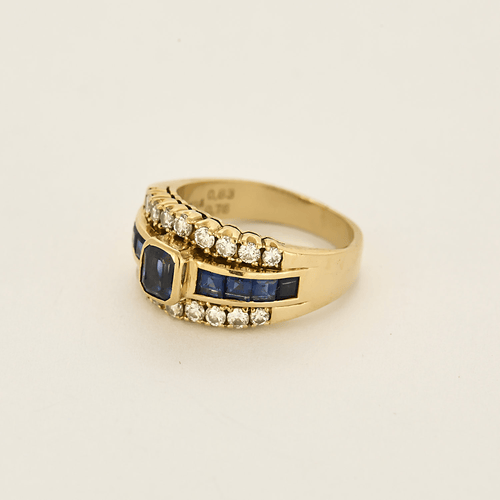Bague 49.5 Bague bandeau en or jaune, diamants et saphirs 58 Facettes DV16301-2-495-2