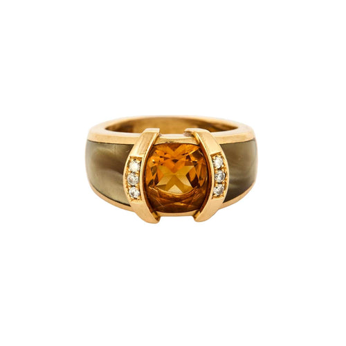 Bague 53 Bague en or jaune citrine , diamants et nacre 58 Facettes DV14317-2