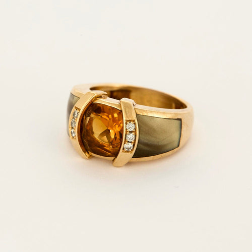 Bague 53 Bague en or jaune citrine , diamants et nacre 58 Facettes DV14317-2