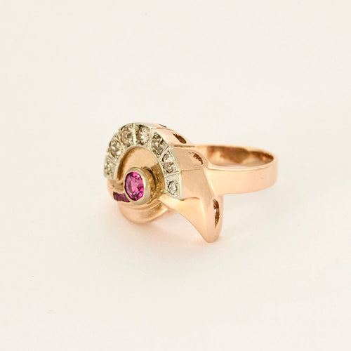 Bague 55 Bague en or rose et or gris diamants et rubis de synthèse 58 Facettes DV16325-1