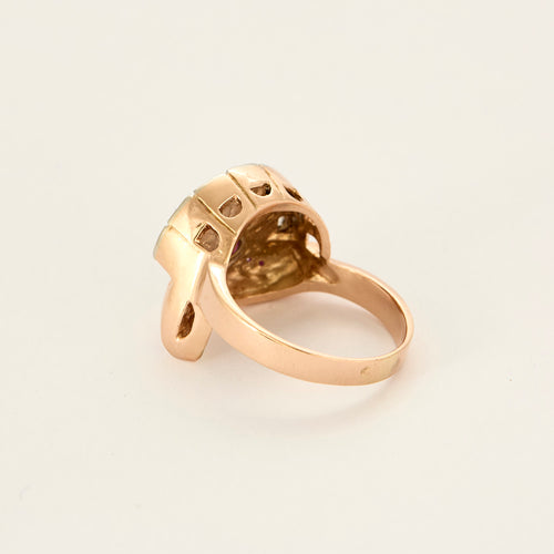Bague en or rose et or gris diamants et rubis de synthèse