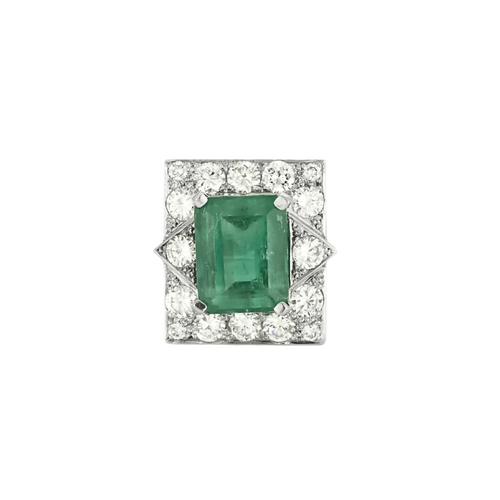 Bague en or gris , émeraude et diamants