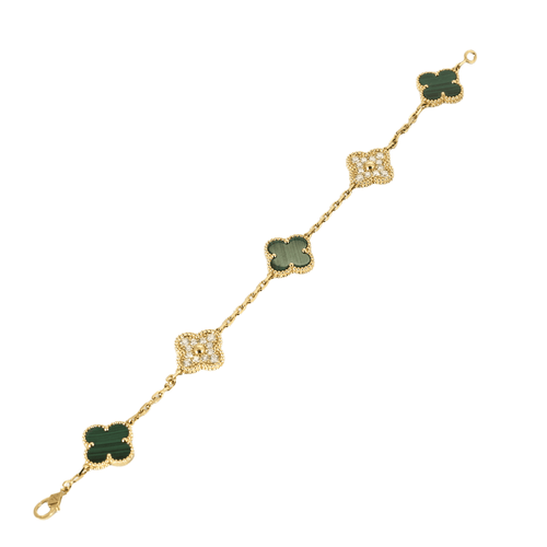 Bracelet VAN CLEEF & ARPELS - Bracelet Vintage Alhambra 5 motifs, or, diamants et malachite 58 Facettes DV0830-19
