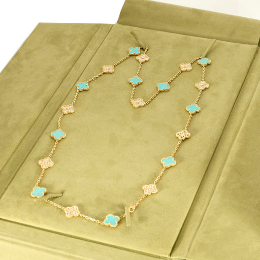 Collier VAN CLEEF & ARPELS - Rare sautoir Vintage Alhambra en or jaune, turquoise et diamants 58 Facettes DV0830-24