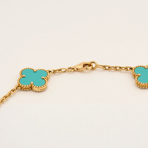Collier VAN CLEEF & ARPELS - Sautoir Vintage Alhambra en or jaune et turquoise 58 Facettes DV0830-25