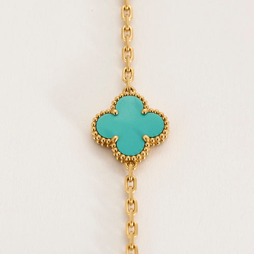 Collier VAN CLEEF & ARPELS - Sautoir Vintage Alhambra en or jaune et turquoise 58 Facettes DV0830-25