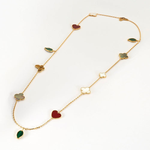 Collier VAN CLEEF & ARPELS - Lucky Alhambra – Sautoir douze motifs en or jaune et pierres de couleurs. 58 Facettes DV17159-3