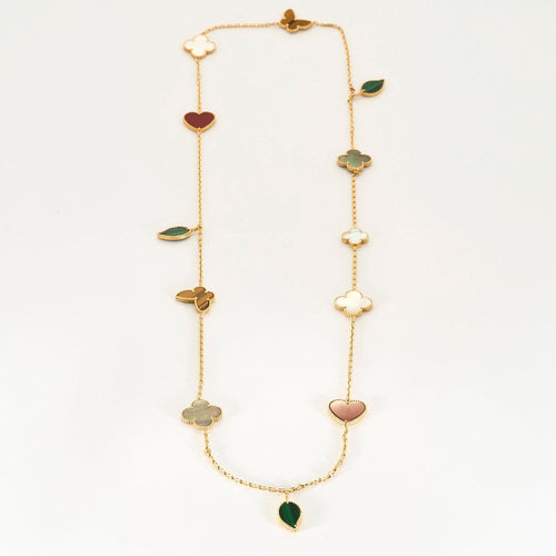 Collier VAN CLEEF & ARPELS - Lucky Alhambra – Sautoir douze motifs en or jaune et pierres de couleurs. 58 Facettes DV17159-3