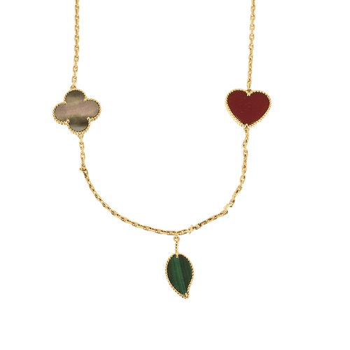 Collier VAN CLEEF & ARPELS - Lucky Alhambra – Sautoir douze motifs en or jaune et pierres de couleurs. 58 Facettes DV17159-3