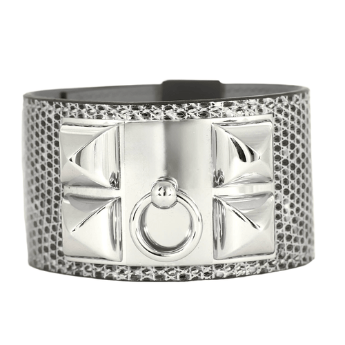 Bracelet HERMES - Medor - Bracelet manchette en cuir et métal argenté 58 Facettes DV17381-3