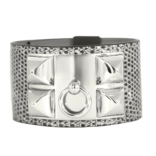 Bracelet HERMES - Medor - Bracelet manchette en cuir et métal argenté 58 Facettes DV17381-3