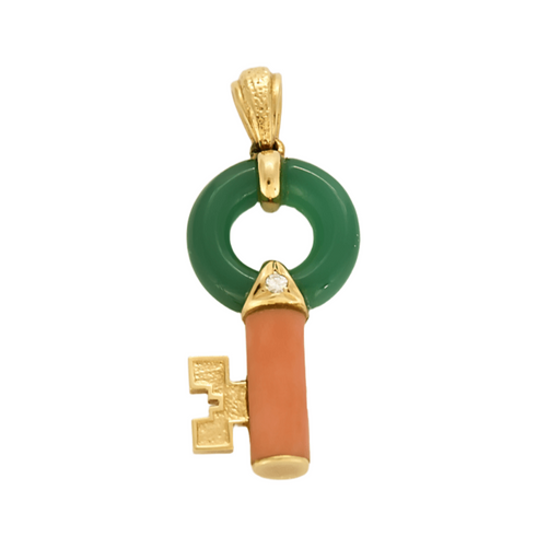 Pendentif VAN CLEEF & ARPELS - Delphe Collection - Pendentif clé en or jaune, diamant, Corail et chrysoprase 58 Facettes DV16758-1
