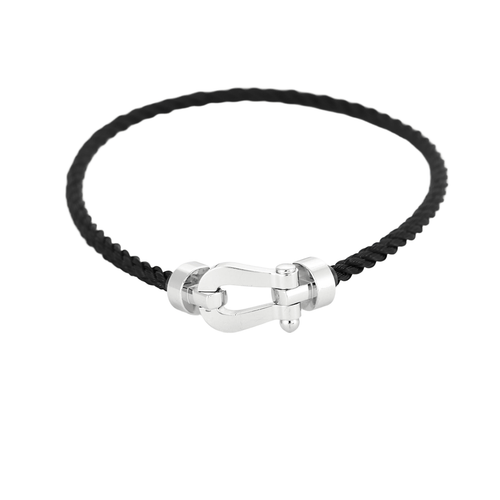Bracelet FRED - FORCE 10 - Moyen  modèle - Bracelet en or blanc et cordon torsadé noir 58 Facettes DV18274-1